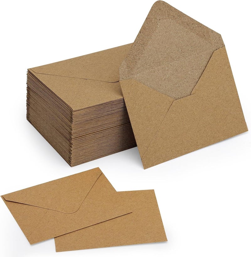 Keketer 100 Pack 4 x 2.75" Mini Envelopes 120GSM Gift Card Kraft Envelopes Bulk Small Paper Gift Card Sleeves Greeting Card Business Card Brown Tiny Envelope Pockets for Card & Invitation - Image 1